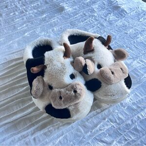 Cow Print Plush Slippers